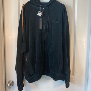 NWT Vintage FUBU Collection Velour Black & Orange Full Zip Y2K 90’s Jacket, XXL